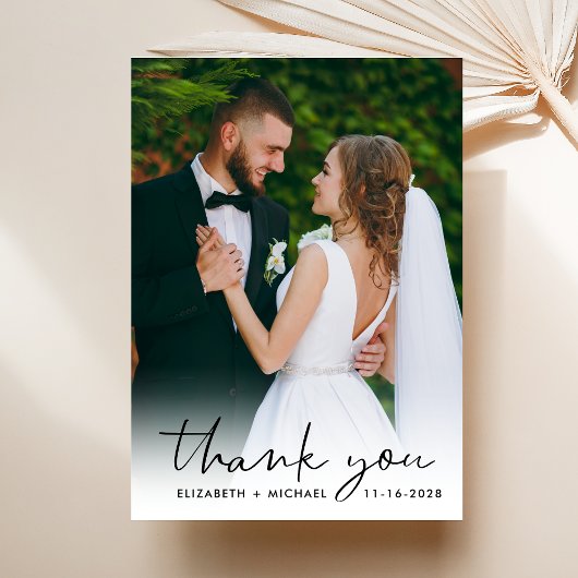 Chic Script Foto Overlay-Cream-Hochzeit Dankeskarte