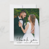 Chic Script Foto Overlay-Cream-Hochzeit Dankeskarte (Vorderseite)
