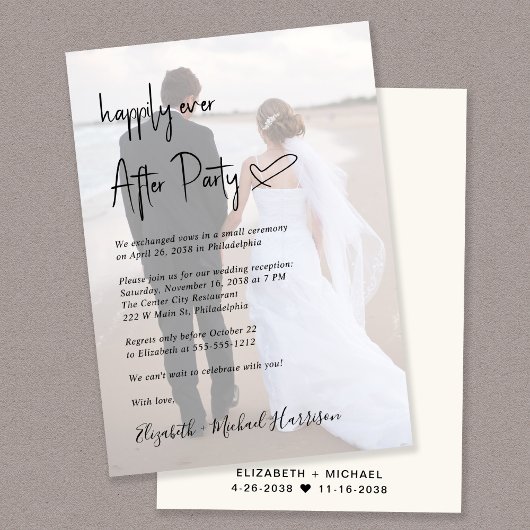 Chic Script Foto Overlay Cream Hochzeitsempfang Einladung