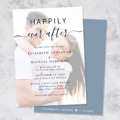 Chic Script Foto Overlay Dusty Blue Wedding Einladung