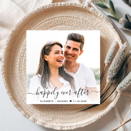 Chic Script Foto Overlay Dusty Blue Wedding Einladung