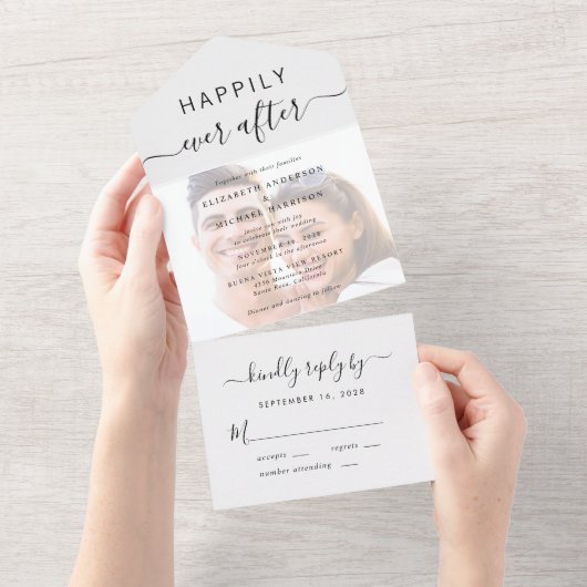 Chic Script-Foto-Overlay-Hochzeit All In One Einladung (Abreißen)