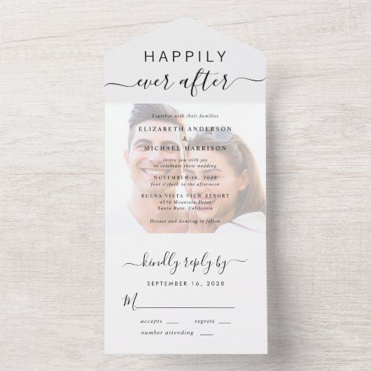 Chic Script-Foto-Overlay-Hochzeit All In One Einladung (Innen Boden)