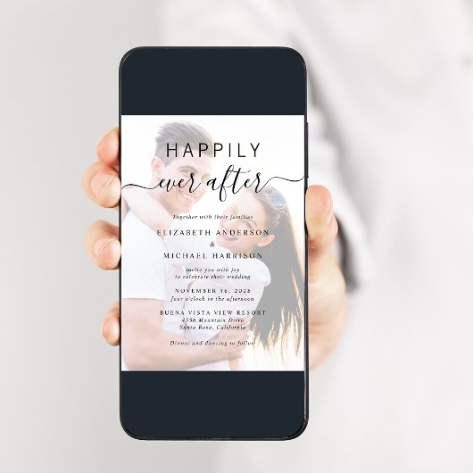 Chic Script-Foto-Overlay-Hochzeit Einladung