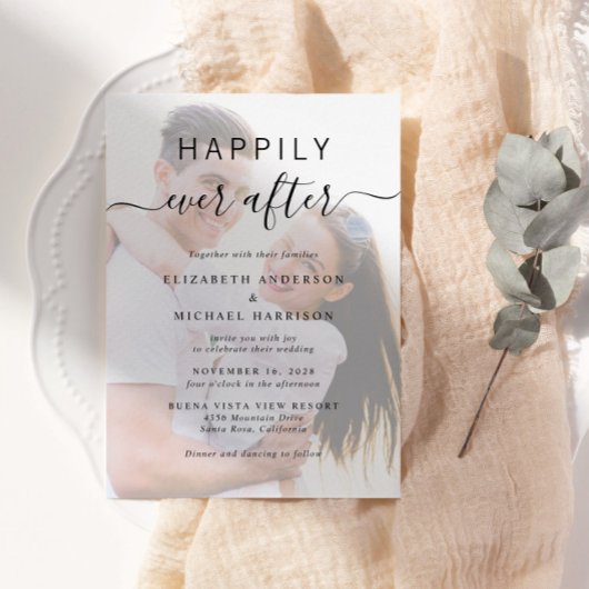 Chic Script-Foto-Overlay-Hochzeit Einladung