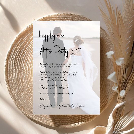 Chic Script Foto Overlay Hochzeitempfang Einladung