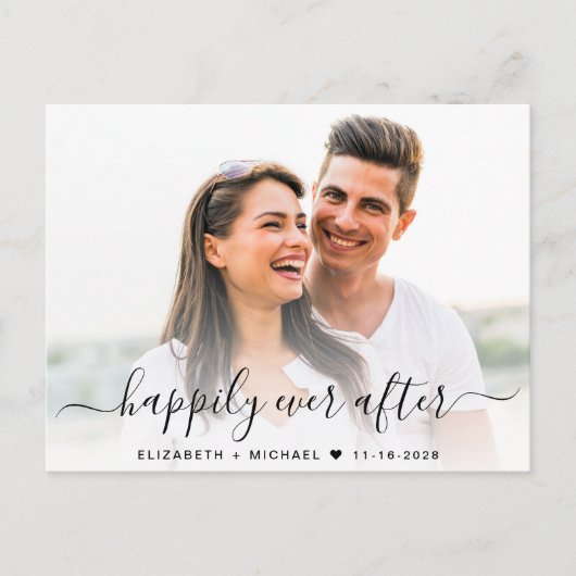 Chic Script Foto QR Code Cream Save the Date Ankündigungspostkarte (Vorderseite)