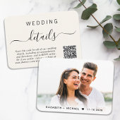 Chic Script Foto QR Code Cream Wedding Details Begleitkarte