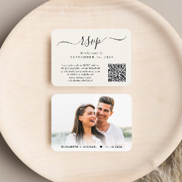 Chic Script Foto QR Code Cream Wedding RSVP Begleitkarte