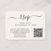 Chic Script Foto QR Code Cream Wedding RSVP Begleitkarte (Vorderseite)
