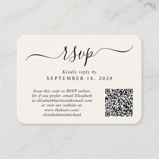 Chic Script Foto QR Code Cream Wedding RSVP Begleitkarte (Vorderseite)