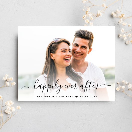 Chic Script Foto QR Code Dusty Blue Save the Date Ankündigungspostkarte