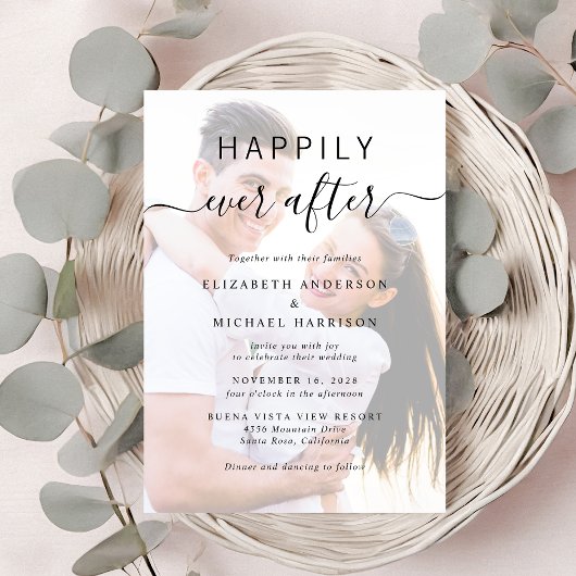 Chic Script Foto QR Code Dusty Blue Wedding Einladung