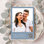 Chic Script Foto QR Code Dusty Blue Wedding Einladung