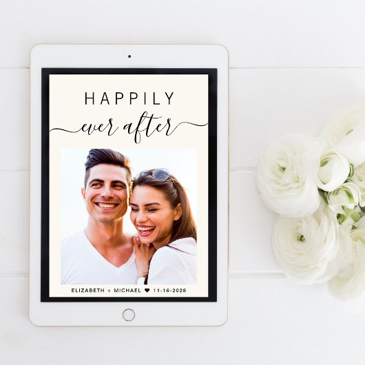 Chic Script-Foto QR-Code in einer Cream-Hochzeit Einladung