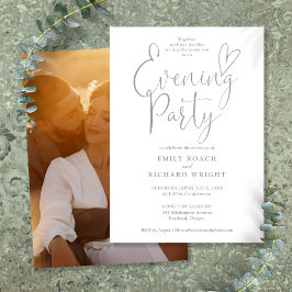 Chic Script Foto Sage Green Wedding Abend Party Einladung