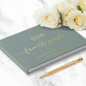 Chic Script Foto Sage Green Wedding Gästebuch