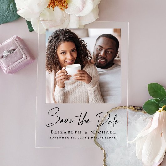 Chic Script-Foto Save the Date Acryleinladungen