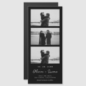 Chic Script Foto Strip Black Magnetic Wedding Magnetkarte (Vorne/Hinten)