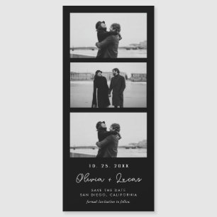 Chic Script Foto Strip Black Magnetic Wedding Magnetkarte