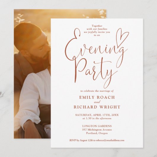 Chic Script Foto Terracotta Wedding Abend Party Einladung (Vorne/Hinten)