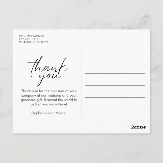 Chic Script Foto Wedding Vielen Dank Postkarte (Rückseite)