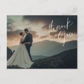 Chic Script Foto Wedding Vielen Dank Postkarte (Vorderseite)