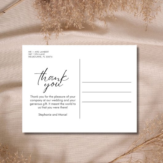 Chic Script Foto Wedding Vielen Dank Postkarte