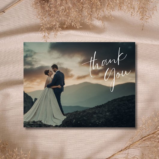 Chic Script Foto Wedding Vielen Dank Postkarte