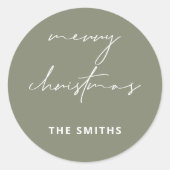 Chic Script Frohe Weihnachtsbriefe Grün Runder Aufkleber (Vorderseite)