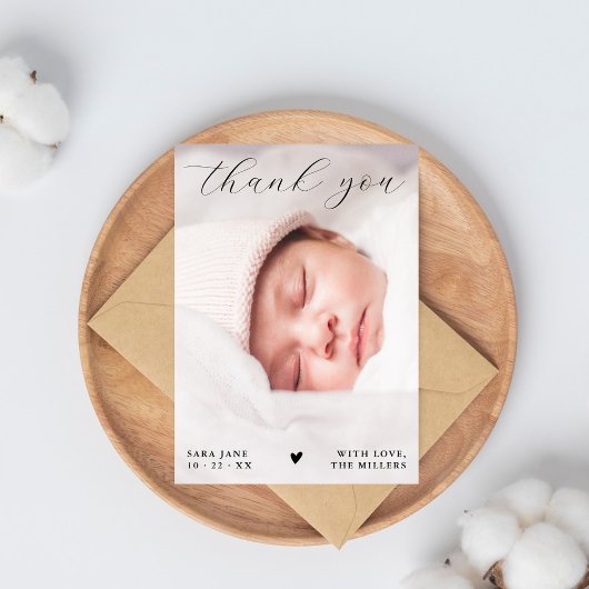 Chic Script Full Custom Foto Baby Dusche Dankeskarte