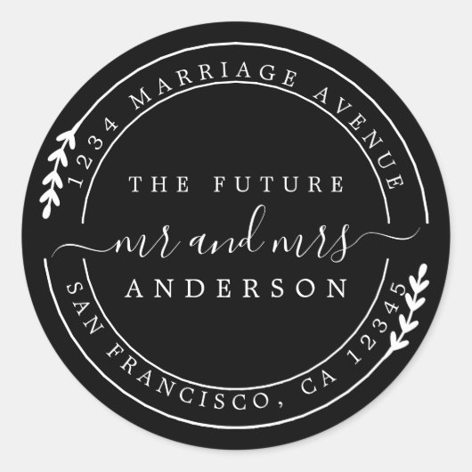 Chic Script Future Mr. Black Rücksendeadresse Runder Aufkleber (Vorderseite)