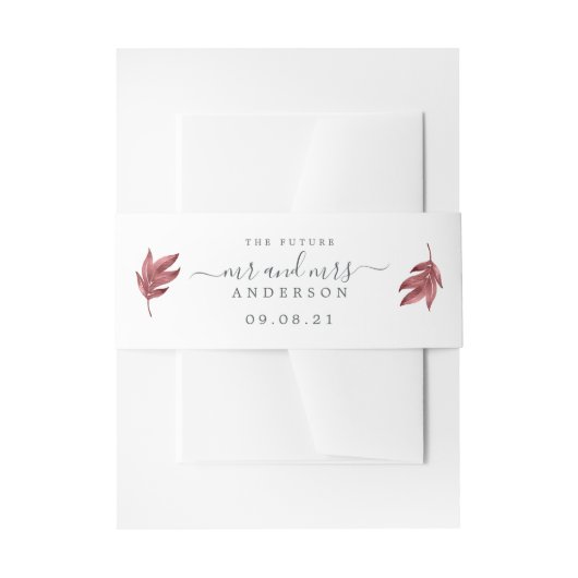 Chic Script Future Mr. Burgundy Leaf Wedding Einladungsbanderole (Vorderseite Beispiel)