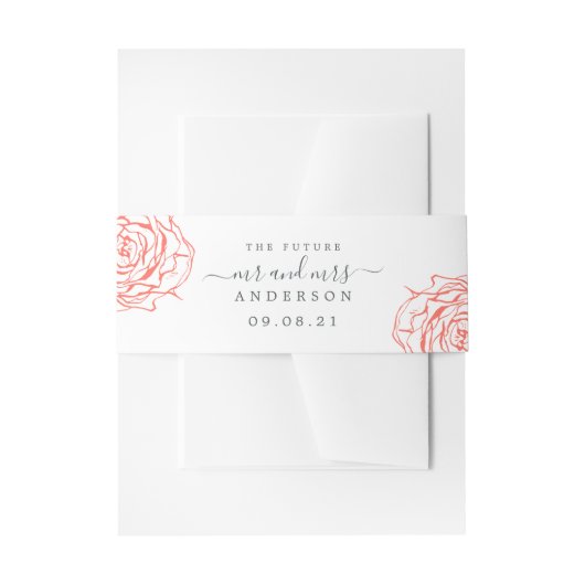 Chic Script Future Mr. Coral Floral Wedding Einladungsbanderole (Vorderseite Beispiel)