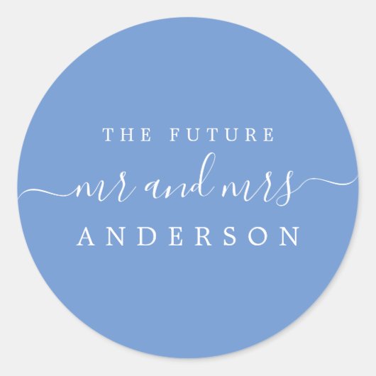 Chic Script Future Mr. Cornflower Blue Wedding Runder Aufkleber (Vorderseite)