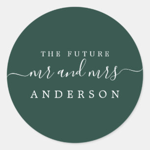 Chic Script Future Mr. Dark Green Wedding Runder Aufkleber