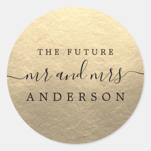 Chic Script Future Mr. Gold Wedding Runder Aufkleber (Vorderseite)