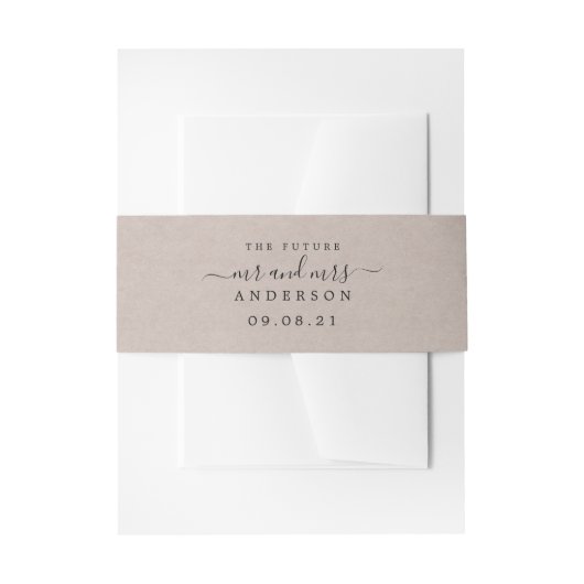 Chic Script Future Mr. Kraft Paper Wedding Einladungsbanderole (Vorderseite Beispiel)