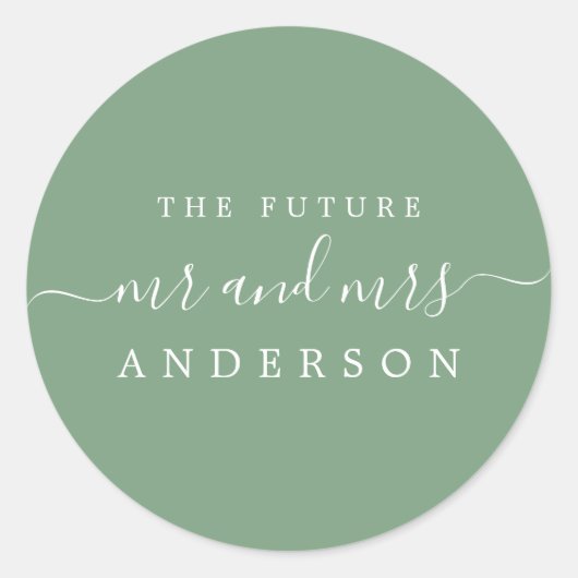 Chic Script Future Mr. Mineral Green Wedding Runder Aufkleber (Vorderseite)