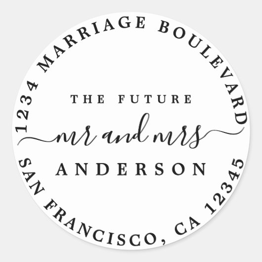 Chic Script Future Mr. Rücksendeadresse White Runder Aufkleber (Vorderseite)