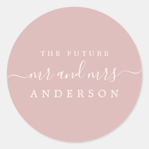 Chic Script Future Mr. Silver Pink Wedding Runder Aufkleber