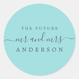 Chic Script Future Mr. Turquoise Blue Wedding Runder Aufkleber