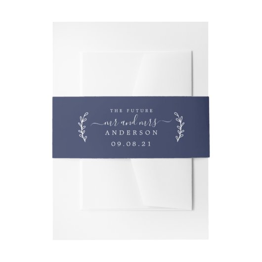 Chic Script Future Mr. Wedding Date Dark Blue Einladungsbanderole (Vorderseite Beispiel)