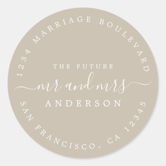 Chic Script Future Mr. Wedding Rücksendeadresse Runder Aufkleber (Vorderseite)