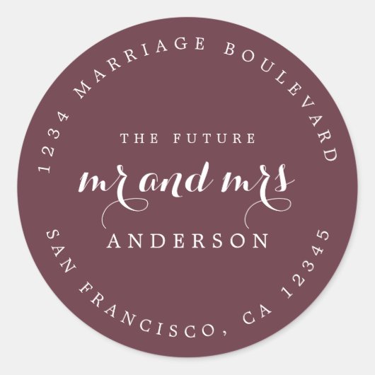 Chic Script Future Mr. Wedding Rücksendeadresse Runder Aufkleber (Vorderseite)