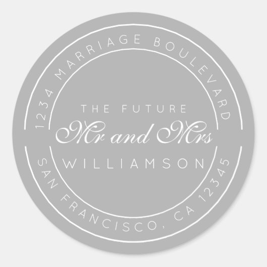 Chic Script Future Mr. Wedding Rücksendeadresse Runder Aufkleber (Vorderseite)