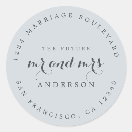 Chic Script Future Mr. Wedding Rücksendeadresse Runder Aufkleber (Vorderseite)