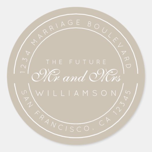 Chic Script Future Mr. Wedding Rücksendeadresse Runder Aufkleber (Vorderseite)