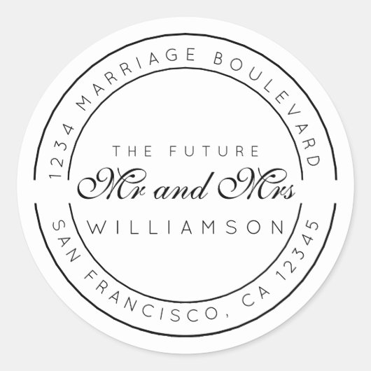 Chic Script Future Mr. Wedding Rücksendeadresse Runder Aufkleber (Vorderseite)