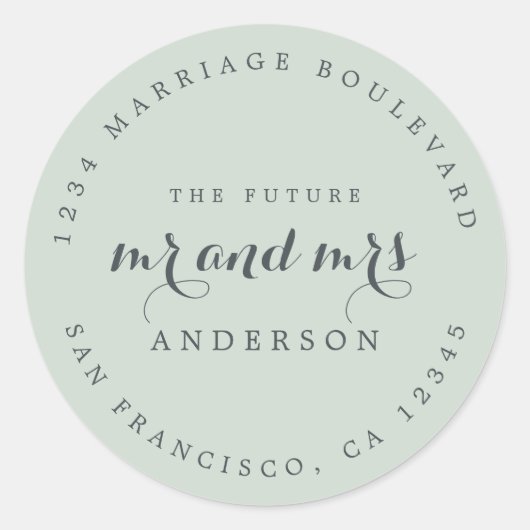 Chic Script Future Mr. Wedding Rücksendeadresse Runder Aufkleber (Vorderseite)